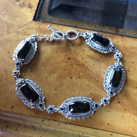 Natural Shungite Sterling Silver Toggle Bracelet - Picture 1 of 6